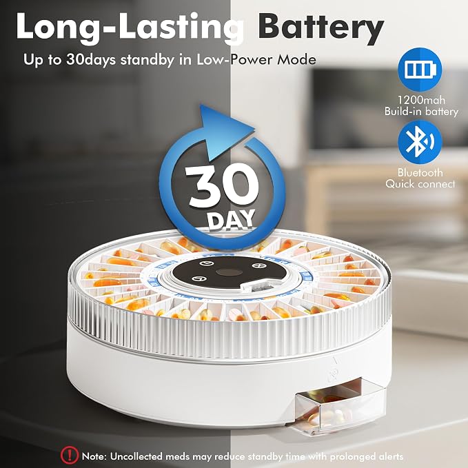 Windtrace® Bluetooth Automatic Pill Dispenser for Elderly with Alarm, Smart Pill Dispenser with 31-Slot, Fingerprint& Mechanical Dual Lock Medication Dispenser, Timed Dispenser Machine for Elderly