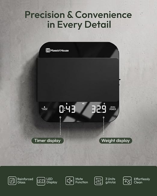 Maestri House S2 Espresso Coffee Scale with Timer, USB-C Rechargeable 2kg/0.1g Precision Shot Scale, Digital Scale for Espresso Brewing(Black & Silver)