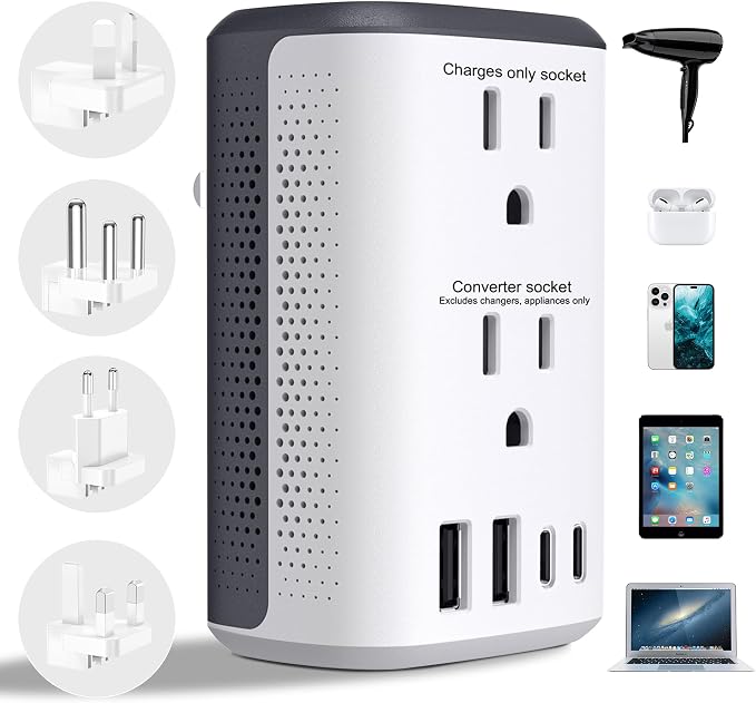 Voltage Converter Us to Europe, Power Converter Combo, 220v to 110v European Plug Converter 2300w Travel Adapter Worldwide, Step Down European, Travel Adapter Worldwide