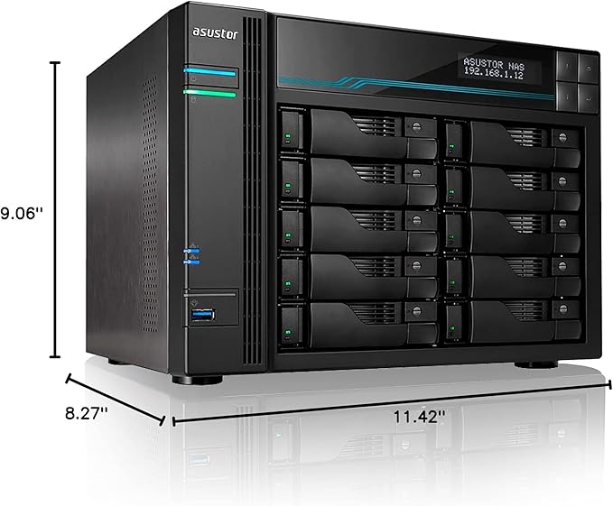 Asustor Lockerstor 10 AS6510T - 10 Bay NAS, 2.1GHz Quad-Core, 2 M.2 NVMe SSD Slot, 10GbE Port, 2.5GbE Port, 8GB RAM DDR4, Enterprise Network Attached Storage (Diskless)