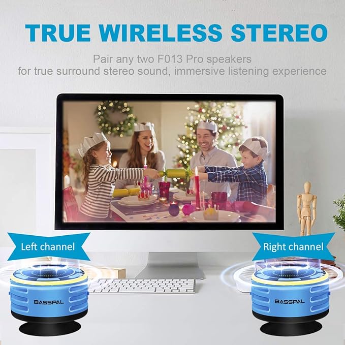 IPX7 Waterproof Speaker, Bluetooth Portable Wireless Shower Speakers with LED Display, FM Radio, Suction Cup, Light Show, TWS, Loud Stereo Sound for Pool Beach Home Party Travel Outdoors