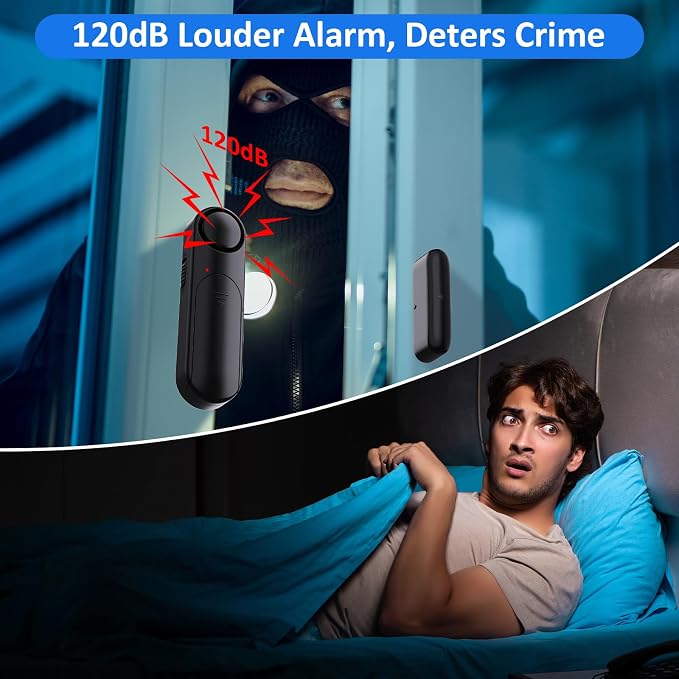 Window and Door Alarm When Opened (5 Pack) for Kids Safety/Home Security, Sliding Glass Front Door Opening Sensor Alarms for Dementia, 120dB Burglar Alert, Ideal for Business, Garage, Apartment, Black