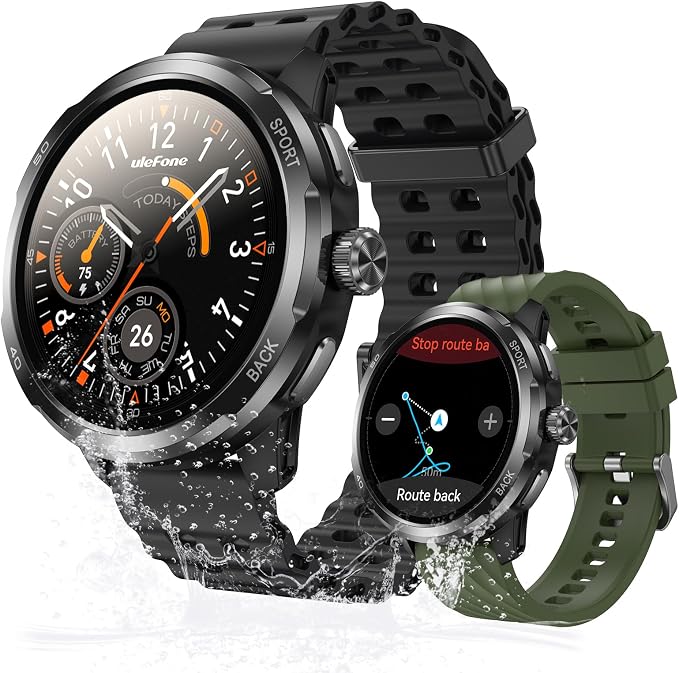 Ulefone Armor Watch Pro Military Smart Watches for Men, 1.50" AMOLED Corning Screen, 5ATM Waterproof MIL-STD-810H, 100+ Sports Modes/GPS/AI/Heart Rate/Sleep/SpO2 Monitor, Men's Fitness Tracker Watch