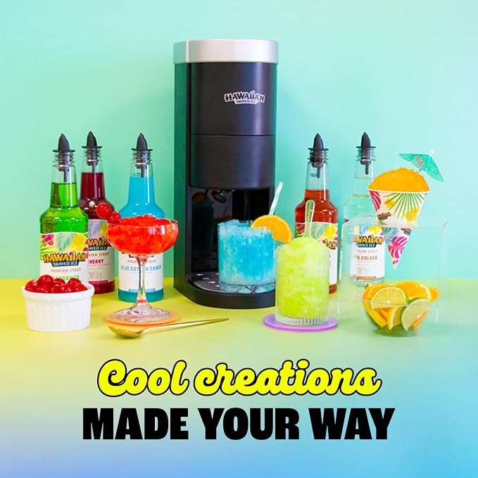 Hawaiian Shaved Ice S777 Snow Cone and Shaved Ice Machine with Blade Adjustment Knob and 5 Reusable Plastic Ice Mold Cups. Great for Granitas, Seltzers, Italian Soda and More 120V, Matte Black | Blade Adjustment Knob, 5 Reusable Plastic Ice Cups with Lids