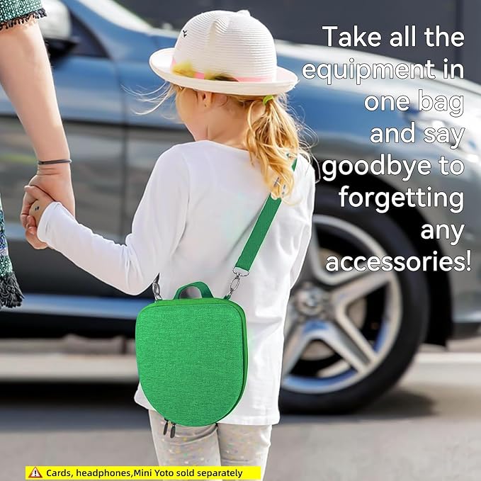Hard Case Compatible with Yoto Mini (2024 Edition), 3-in-1 Travel Bundle: Silicone Cover + Case with Shoulder Strap (Fits Mini Player & Headphones) + Up to 10 Card Holder for YOTO Cards (Green)