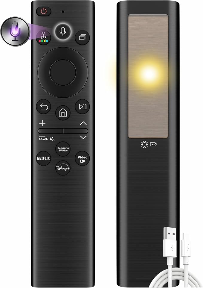 Replacement for Samsung TV Remote 2026-2019, Smart Solar TV Remote Control | Rechargeable | Solarcell | Fast Charging | Universal | Bluetooth | Voice | Premium| 2-Year Warranty