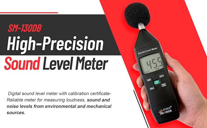 SM-130DB Digital Decibel Meter Reader and Sound Level Meter Type 2 with Calibration Certificate. Measurement Device for Environmental and Mechanical Noise Monitor - Manufacturing, Office, Classroom