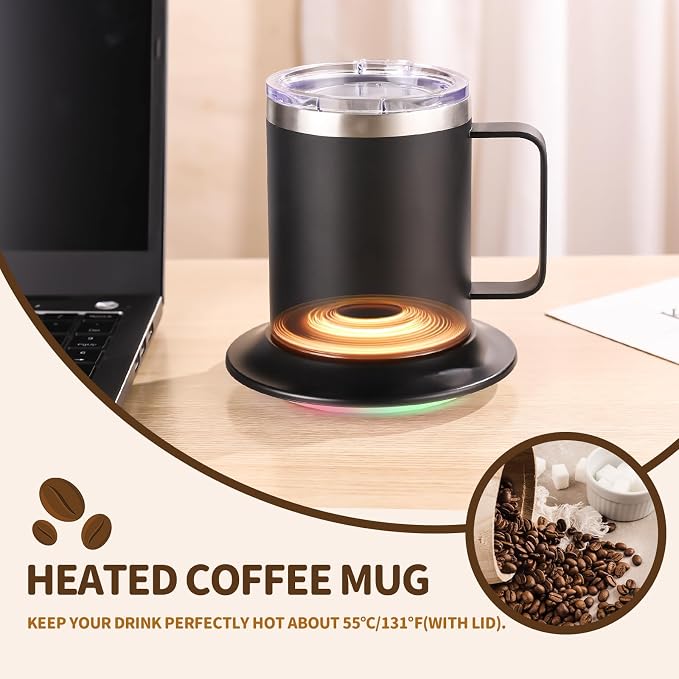 Birthday Gifts for Dad Husband Brother Friend, 12oz Heated Coffee Mug with Glowing Warmer Set,Funny Valentines