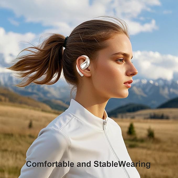Open Ear Clip Wireless Earbuds Bone Conduction Headphones, Bluetooth 5.4, Open Ear Design for Running Fitness,IPX7 Waterproof,Office，Built-in Mic, Ear Hooks Ear Buds,Running,Workout ，Fit Cycling﻿