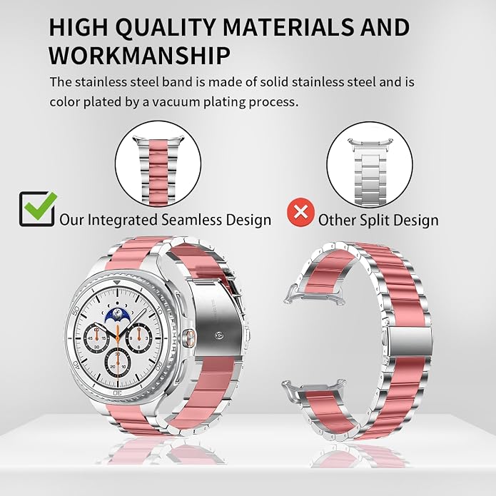 GOLDTOLUCK No Gap Stainless Steel Band Compatible with Samsung Galaxy Watch 8 7 6 5 4 Classic FE Pro Ultra 40mm 44mm 46mm 43mm 47mm 45mm 42mm Replacement Men Women Milanese Metal Elegant Casual