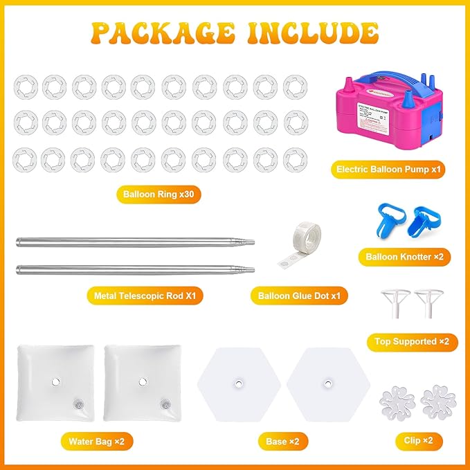 IDAODAN 2 Set Balloon Column Kit and Balloon Pump Electric, Balloon Column Stand with Balloon Pump, 65 inch Height Balloon Tower Stand for Wedding Baby Shower Birthday Party Event Decorations