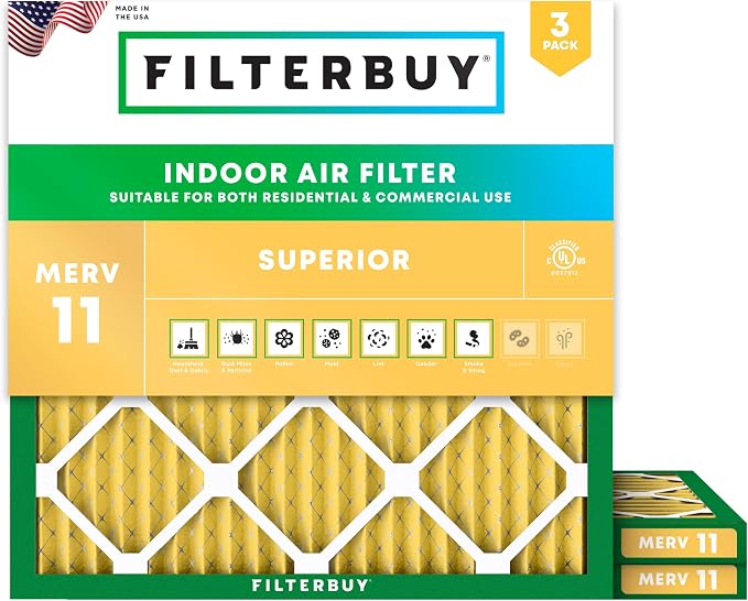 Filterbuy 30x30x1 Air Filter MERV 11 Superior Pet & Allergy Defense (3-Pack), Electrostatic Pleated HVAC AC Furnace Filters Replacement, Made in USA (Actual Size: 29.50 x 29.50 x 0.75)