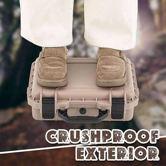 Relaxweex 1 Pcs Waterproof Hard Case with DIY Customizable Foam Insert Portable Protective Case with Knife for Camera Drones Equipments Tools Test Instruments(Tan,11.3 x 8.7 x 4.2 Inch)