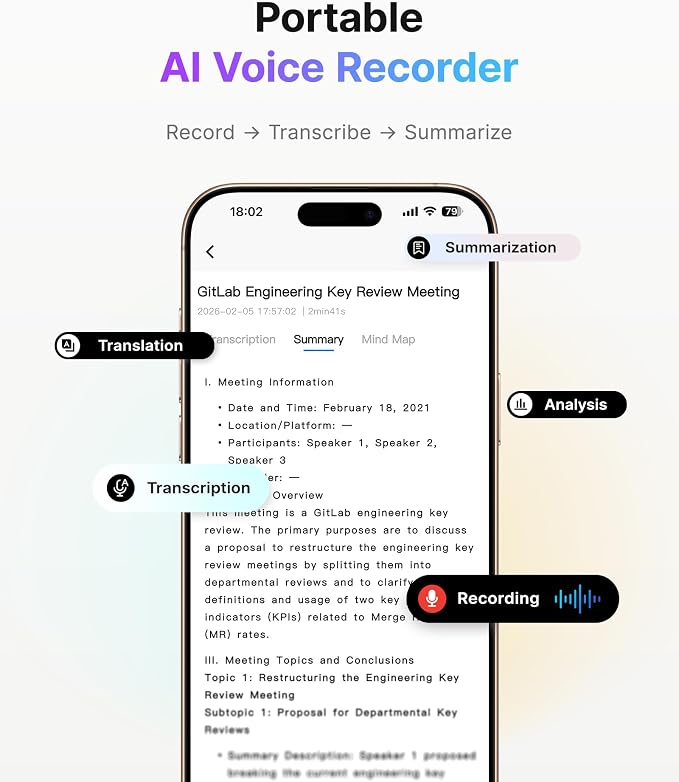 BOYA Notra AI Voice Recorder, Smart Transcription & Summary, App Control, 64GB Storage, Secure Cloud Sync, Supports 140+ Languages, MagSafe-Compatible, Ai Note Taker for Meetings & Interviews, Orange