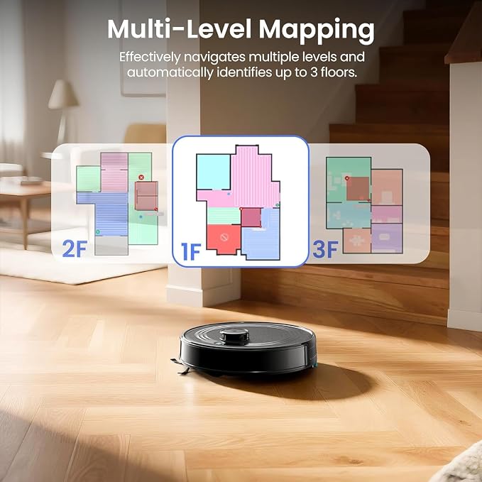 Lefant Robot Vacuum and Mop Combo,75-Days Self-Emptying,6000Pa Powerful Scution,Multi-Floor Mapping, No-Go Zones,140 Min Runtime,2.4G/5G WiFi/Alexa/APP/iWatch, M2 Plus Black