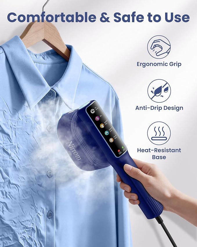Travel Steamer for Clothes, 110-240V Dual Voltage, 1200W Fast Heat in 15s, Portable Handheld Garment Steamer & Iron 2 in 1 with 140ml Tank & 5 Fabric Settings for Business, Global and Europe