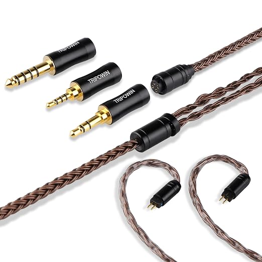 Linsoul Tripowin Amber 32AWG OFC Oxygen Free Cable HiFi IEM Cable with Interchangeable 2.5mm/3.5mm/4.4mm Plug, PVC Sleeve Replacement Cable for Audiophile(2pin 0.78mm)