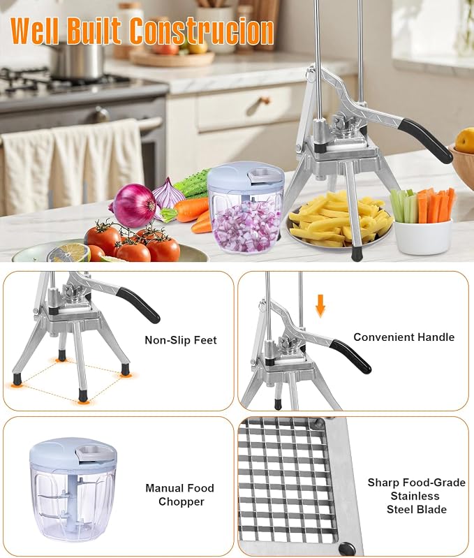 Commercial Vegetable Chopper & Food Dicer, Heavy Duty Vegetable Cutter with 1/4" & 3/8" Stainless Steel Blades, Manual Onion Potato Pepper Dicer for Restaurant Kitchen Food Prep