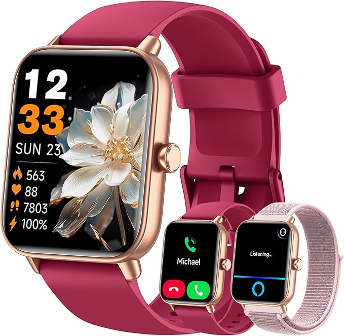 Hingso Smart Watches for Women, 1.85" Fitness Tracker for Android & iPhone | Bluetooth Call & Text Alert, Alexa Built-in, 24/7 Heart Rate/SpO2/Sleep/Cycles Monitor, 120+ Sports, IP68 Waterproof, 2 Bands