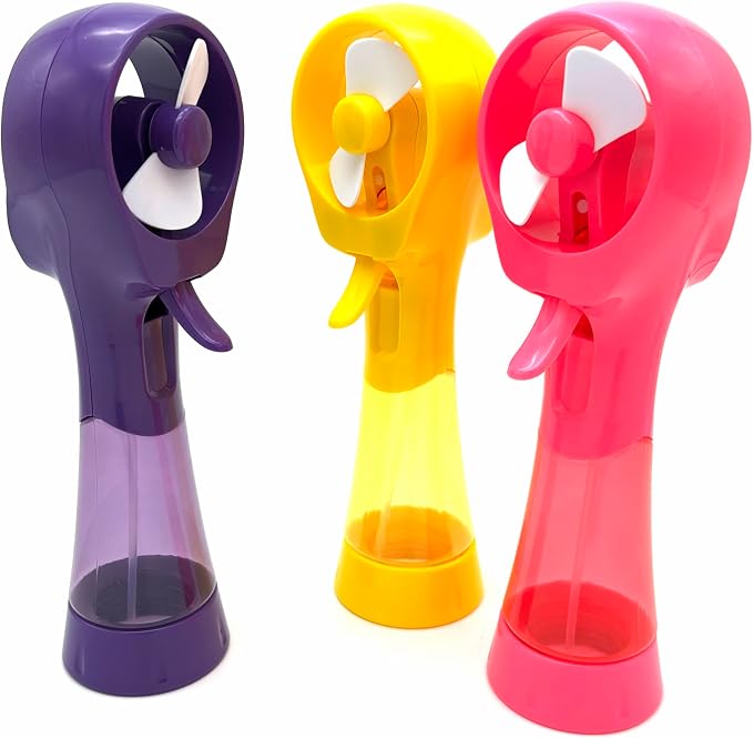 BJPEY Water Misting Fan Handheld Battery Powered Portable Personal Cooling Fans for Travel, Beach, Camping (Yellow+Purple+Pink)