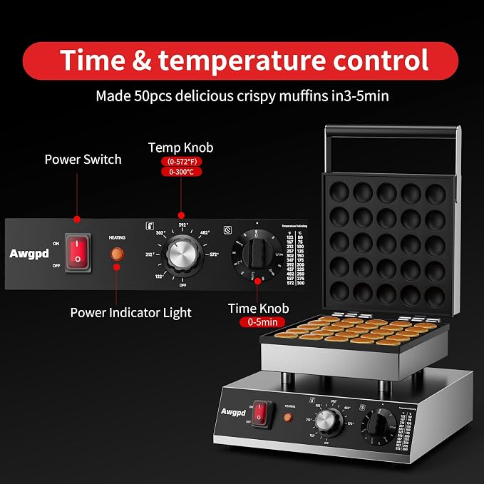Mini Dutch Pancake Maker,25pcs Mini Pancake Maker Machine,1700W Commercial Electric Poffertjes Grill,Stainless Steel,Temp & Time Control,for Home Kitchen Restaurant,Snack,Desserts