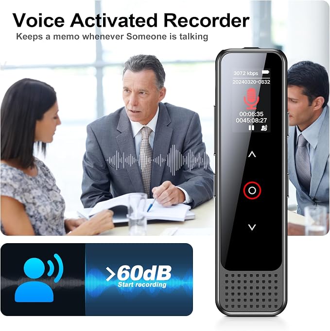 128GB Digital Voice Recorder with Playback, Small Voice Activated Recording Device for Lectures & Meetings, Bluetooth Noise Cancelling Audio Recorder Device (Black)