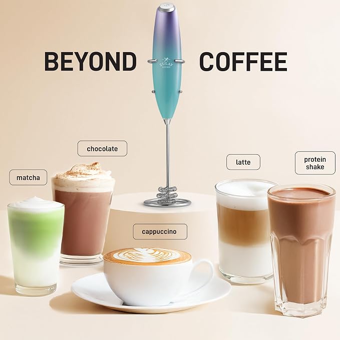 Zulay Kitchen Powerful Milk Frother Wand With Duracell Batteries - Ultra Fast Handheld Drink Mixer - Electric Whisk Foam Maker for Coffee, Lattes, Cappuccino & Matcha - Triple Whisk - Lunar Aurora