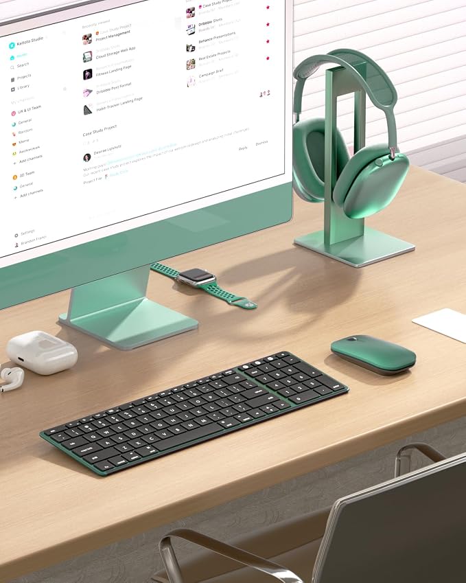 seenda Bluetooth Keyboard and Mouse Combo for Mac, SKM64-2 Rechargeable Silent Wireless Keyboard Mouse Compact Slim, 3 Multi-Device Connection, Compatible for Mac MacBook Pro/Air iPad, Black Green