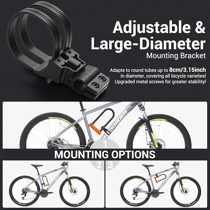 Sportneer Bike Lock: Heavy Duty Bike U Lock with 6ft Security Steel Cable - 18mm Shackle Bicycle U-Locks with Keys and Sturdy Mounting Bracket for Road Mountain Bike Bicycle-Size 11.5''x6.25'', Orange