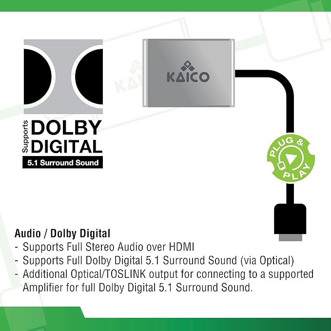 Kaico Original Xbox HDMI Adapter, Xbox2HDMI with Toslink Optical Audio | Supports 480i, 480p, 720p and 1080i, no extra power needed, component-quality video, and Dolby Digital 5.1 audio