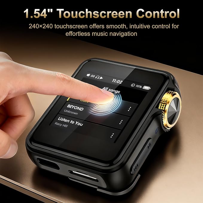 HIFI WALKER H2 Mini MP3 Player with APTX Bluetooth, Hi-Res Audio, Lossless DSD/FLAC, Touch Screen & Wearable Clip, Portable Music Player for Running & Travel, 64GB Memory, Supports up to 512GB