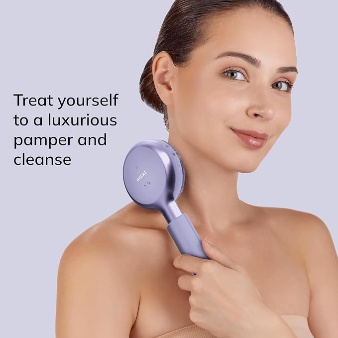 GESKE LED Sonic Full-Body Brush | 9 in 1 | Body Cleansing Brush & Intensive Exfoliator with LED | with SmartSonic Pulsations | Expert Deep Cleansing & Massage | Rough Skin Remover | Adjustable Handle