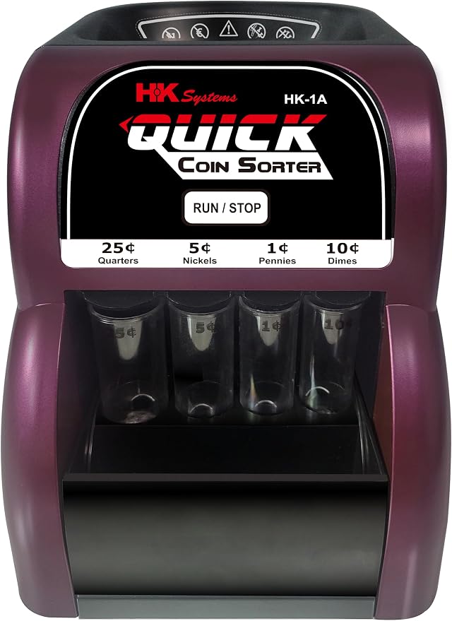 HK SYSTEMS HK-1A, USD Coin Sorter, Sorts 260 Coins Per Minute into Coin Wrappers, 1 Row Coin Wrapper Tubes Included