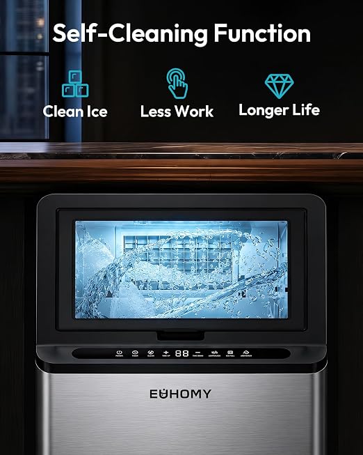 EUHOMY Commercial Ice Maker Machine, 110lbs/24H, Stainless Steel Under Counter Ice Maker with 22lbs Storage, Self-Cleaning, Freestanding Ice Machine for Home/Bar/Cafe/Restaurant