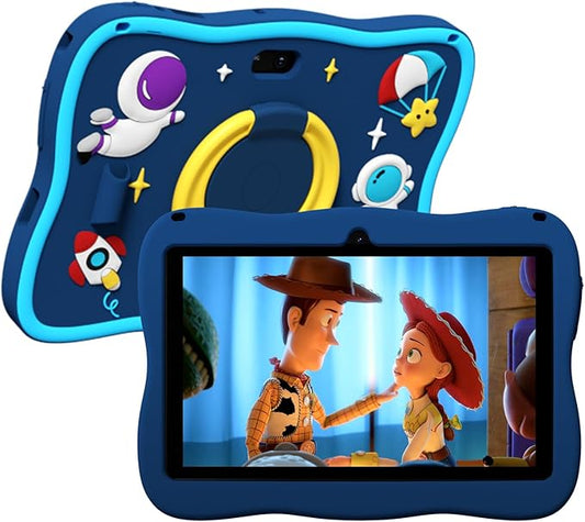 PRITOM 7 inch Kids Tablet, Toddler Tablet with Astronaut-Pattern Case, 32GB ROM, WiFi, Bluetooth, Dual Cameras, Educationl, Games, Parental Control, Kids Software Pre-Installed (Blue)