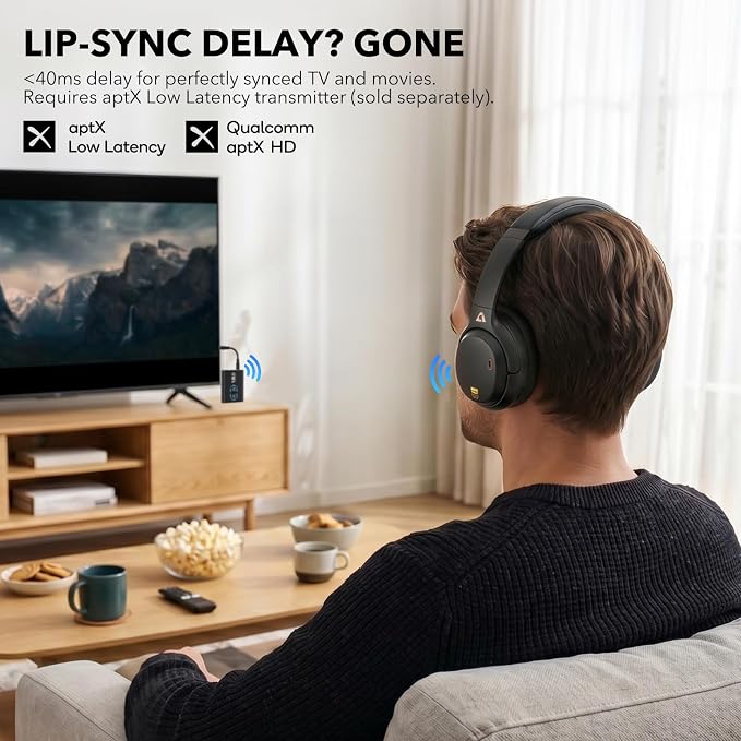1Mii E700 Noise Cancelling Headphones Bluetooth Wireless Hi-Res LDAC,Black | Hybrid ANC, 75H Battery, Deep Bass, Comfortable Over Ear for Commuters & Traveler, aptX Low Latency for TV & Airplane