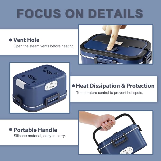 Nifogo Electric Lunch Box for Adults 100W 1.8L, Faster Heated Lunch Box for Men, Portable Electric Lunch Boxes Food Heater 12V/24V/110V for Car/Truck/Work with Bag(Blue)