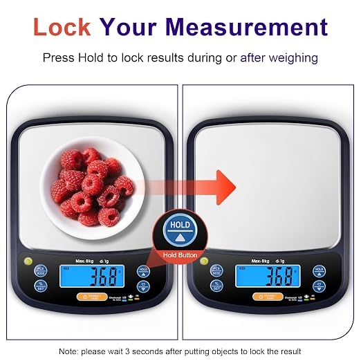 THINKSCALE Digital Kitchen Scale, 17.6lb/8kg Food Scale with Baker's Percentage & USB Rechargeable, IPX6 Waterproof, Removable Stainless Steel Pan, Tare Function for Baking, Cooking, Meal Prep