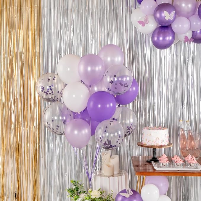 Restaurantware Balloonify 12 Inch Confetti Balloons 19 Party Balloons With Confetti Dots - With Ribbon Strong Latex Purple Latex Balloon Set Decorations For Photo Shoot Wedding Or Party