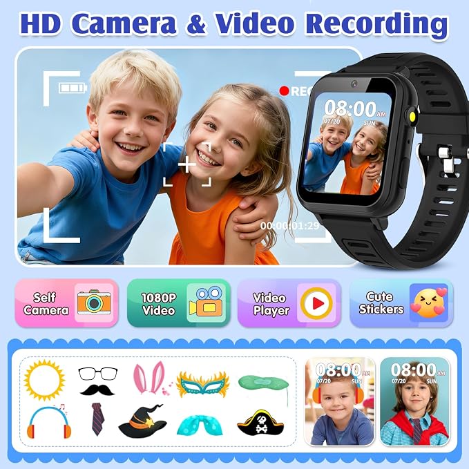 Smart Watch for Kids with 39 Games,Camera,Video,Music Player,Recorder,Alarm,Pedometer,Flashlight,Stopwatch,HD Touch Screen,Borthday Gift Toy for Boys Ages 3-12(Black)