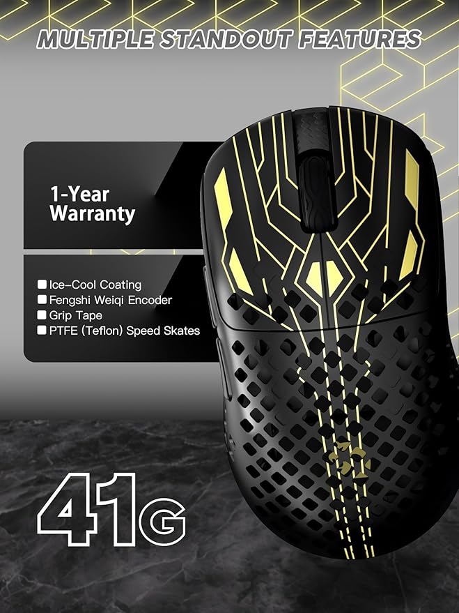 MAMBASNAKE M2 Carbon Fiber Wireless Gaming Mouse, PAW3395PRO 40K DPI, 1K Polling Rate 41g Ultralight Tri-Mode Ergonomic PC Mice, Cloud Driver AI Driver for PC/Mac/Win,Black