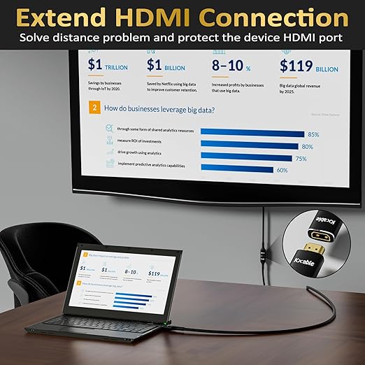 Kxable 8K HDMI Extension Cable 10 FT, HDMI 2.1 Ultra High Speed Male to Female Cord Adapter, OFC Conductor, Compatible with Roku TV Stick PS5 PS4 Xbox Laptop PC Player Google Chromecast Wii U HDTV