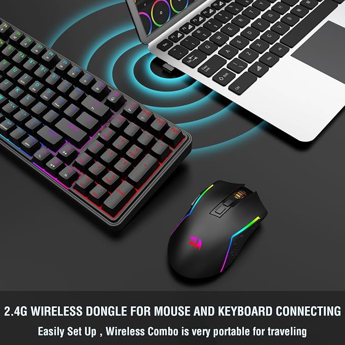 Redragon S162 3-Mode Wilreess Gaming Keyboard & Mouse Combo, 99 Keys K744 RGB GamingKeyboard and 8000 DPI M693 Gaming Mouse Bundle