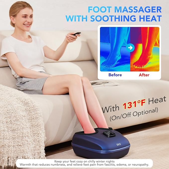 SKG YS100 Foot Massager with Heat and Remote, Upgrade Electric Feet Massager for Plantar Fasciitis Pain Relief, 3 Levels Compression Massage for Neuropathy Plantar Fasciitis, Up to Size 13