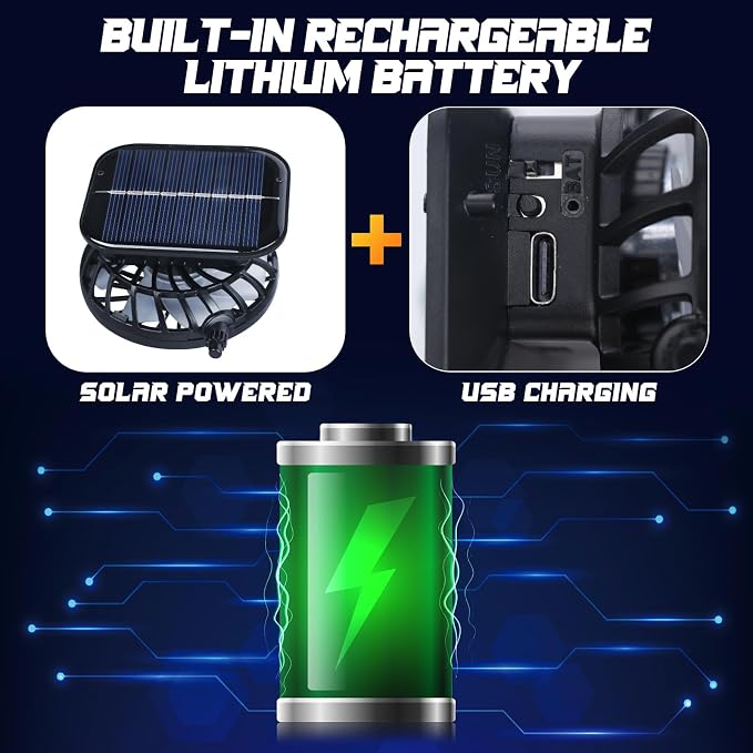 Chuarry Wide Brim Sun Hat with 2 Solar Fans and Neck Flap Outdoor Solar Powered USB Charging Bucket Fishing Hat for Men Women