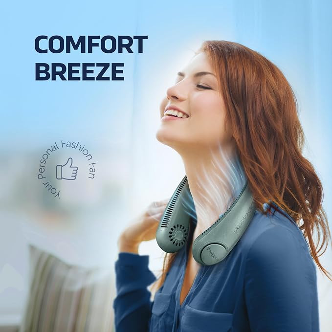 NEXAIR Portable Neck Fan Hands Free Cooling Lightweight Bladeless Neck Fan, 3 Speeds, 2400mAh Battery, 5H Runtime Green