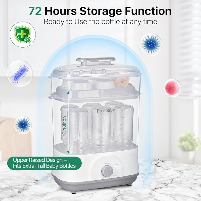Freebaby Baby Bottle Sterilizer and Dryer,4 in 1 Electric Steam Sanitizer and Dryer for All Baby Bottle,Bottle Sanitizer for Pacifiers&Breast Pump Accessories,8 Bottles Capacity