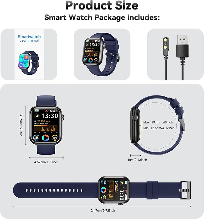 Smart Watch for Men Women(Answer/Make Call), 1.83" Fitness Watch with Heart Rate/Blood Pressure/Blood Oxygen, Pedometer, Sleep Tracker,120+ Sport Modes, IP68 Waterproof Fitness Tracker for Android iOS