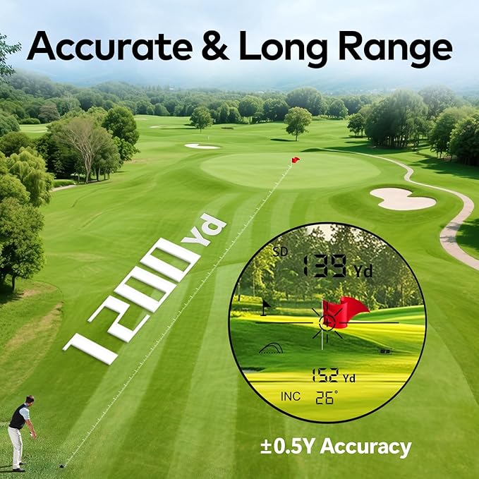 1200 Yards Range Finder Golf with Slope, 7X Magnification Range Finder, Lightweight Portable Rechargeable Rangefinder, Flag Lock Vibration, Switch for Legal, Range Finders for Golf Accessories