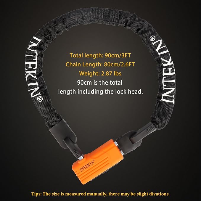 Bike Chain Lock 3FT/4FT/5FT Heavy Duty Bike Lock Anti-Theft Bicycle Chain Lock 8mm/10mm Thicker Bicycle Lock Chain Bike Lock with 3 Keys for Bike, Motorcycle